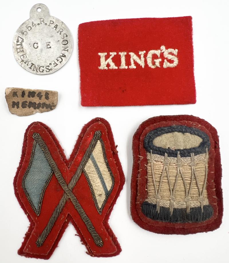 WW1 King's Liverpool Regiment Dog Tag & Insignia Group